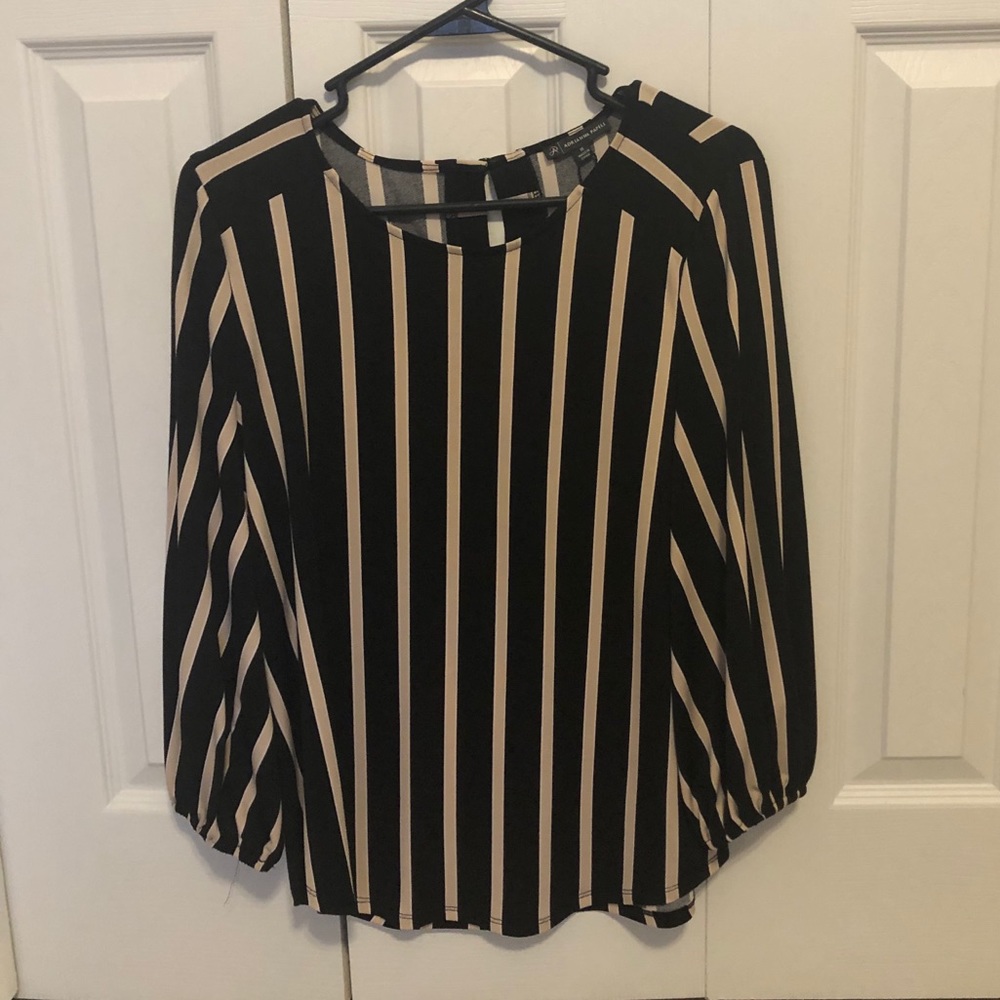 Black white & tan striped blouse